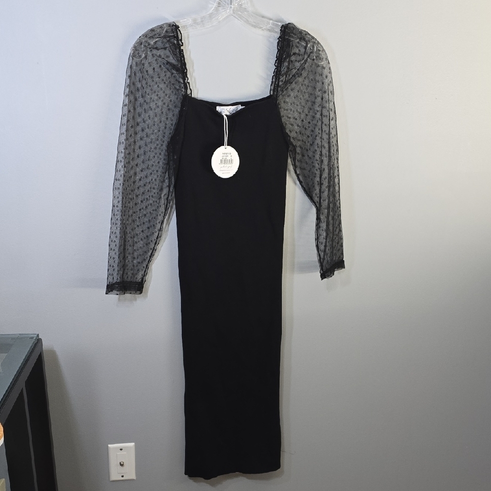 Petal + Pup Dress Women's Size Medium Black fairy Elegant Long sheer Sleeves